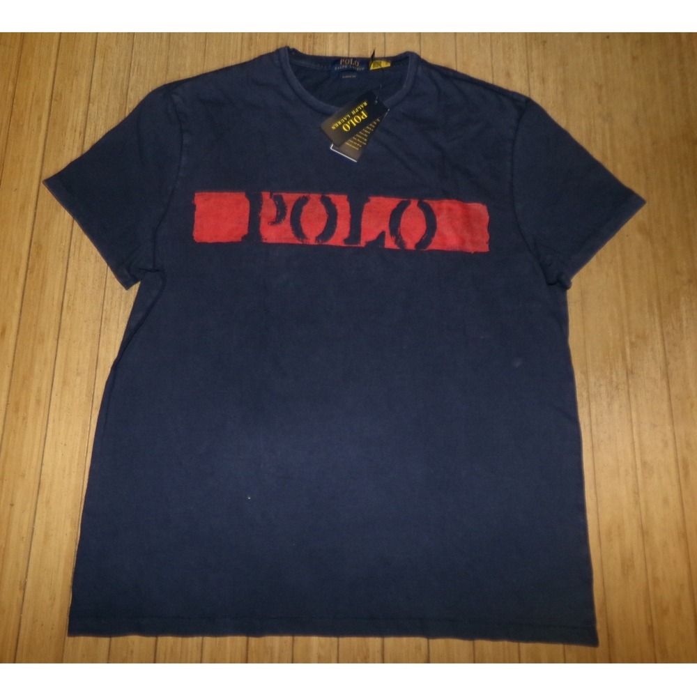 Polo Ralph Lauren Mens Classic Fit Graphic Logo T-Shirt Navy Blue Red Large NWT